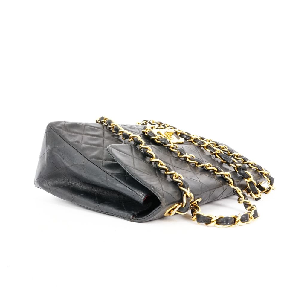 Chanel Jumbo Flap Bag Timeless 24K Gold Black Lambskin in Hemau