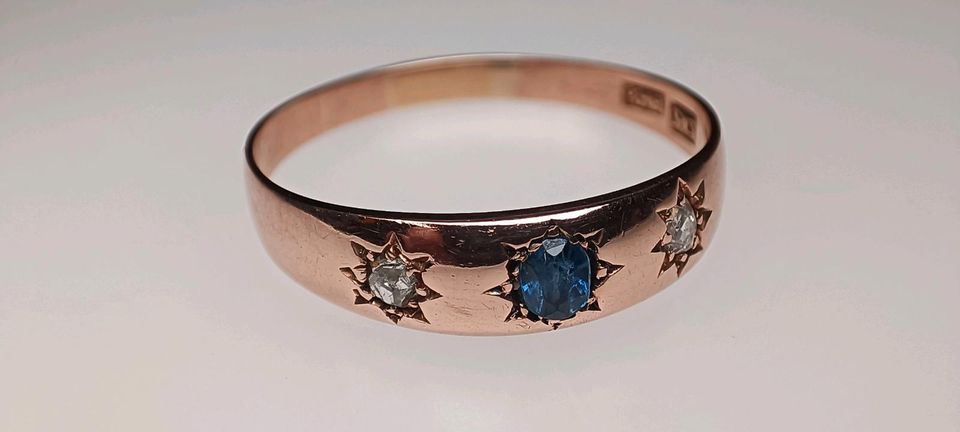 Art Déco 585 Gold Diamant Rosen Schliff Saphir Band Ring antik 55 in Reinstorf
