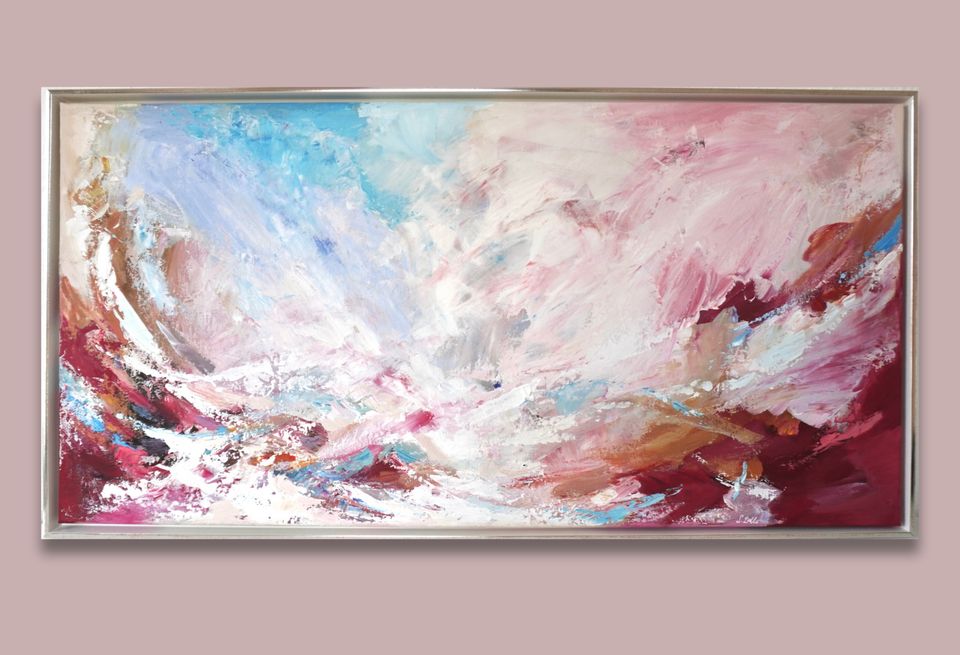 Gemälde abstrakt bunt 104x54 Kunst Malerei Pink Rosa Bild Blau in Laatzen