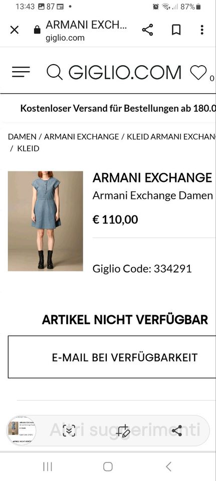 Armani Exchange Jeanskleid neu in Bisingen