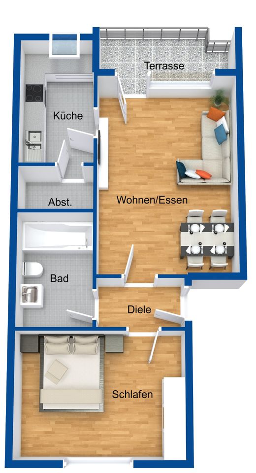 Helle 2-Zimmer-DG-Wohnung mit Westdachterrasse in ruhiger zentrumsnaher Lage im 4. OG ohne Lift in Fürth
