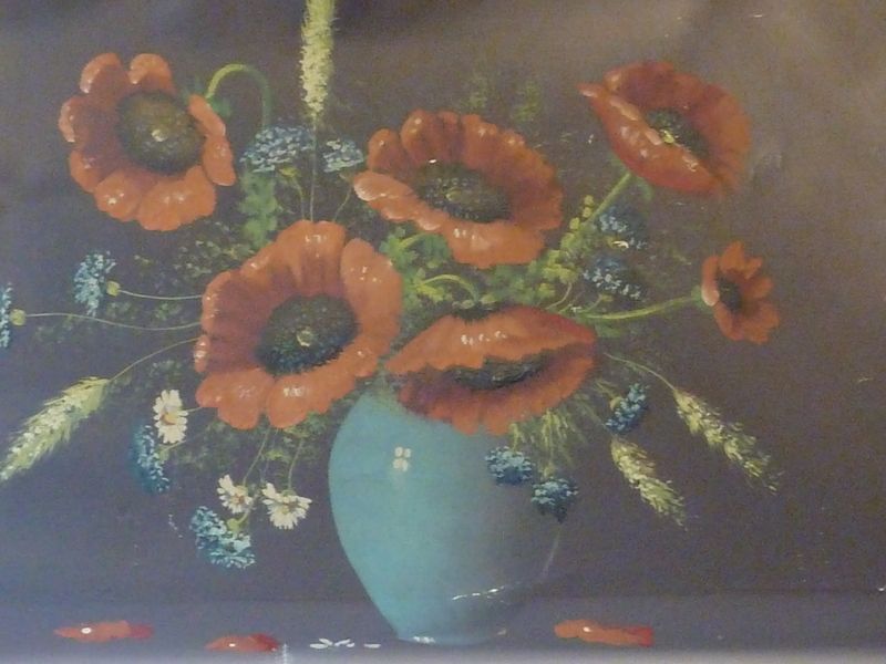 Antikes Ölgemälde Stillleben mit Mohnblumen auf Leinwand-50x70cm in Weilburg