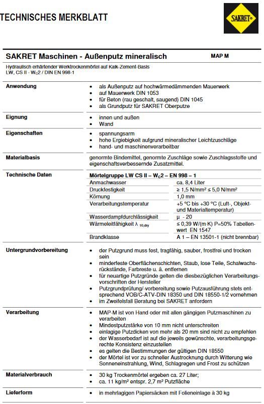 Kalk-Zement-Maschinenputz SAKRET Map+MapL+MapSL+MAP-M+MAP-FL in Nünchritz