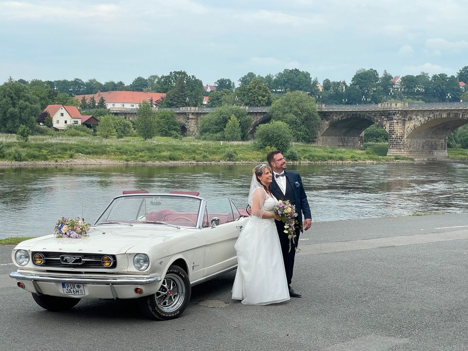 Hochzeitsauto Ford Mustang mieten - weiß, Cabrio, V8 mit  Chauff in Pirna