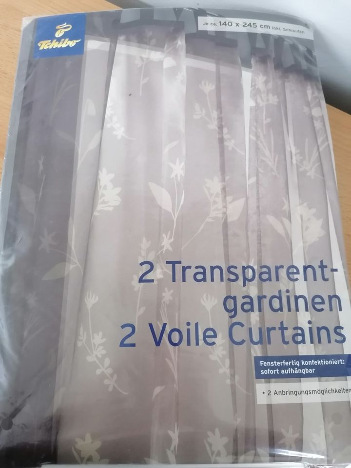 2 Transparent Gardinen braun je ca. 140 x 245 cm inkl. Schlaufen in Bad Laer