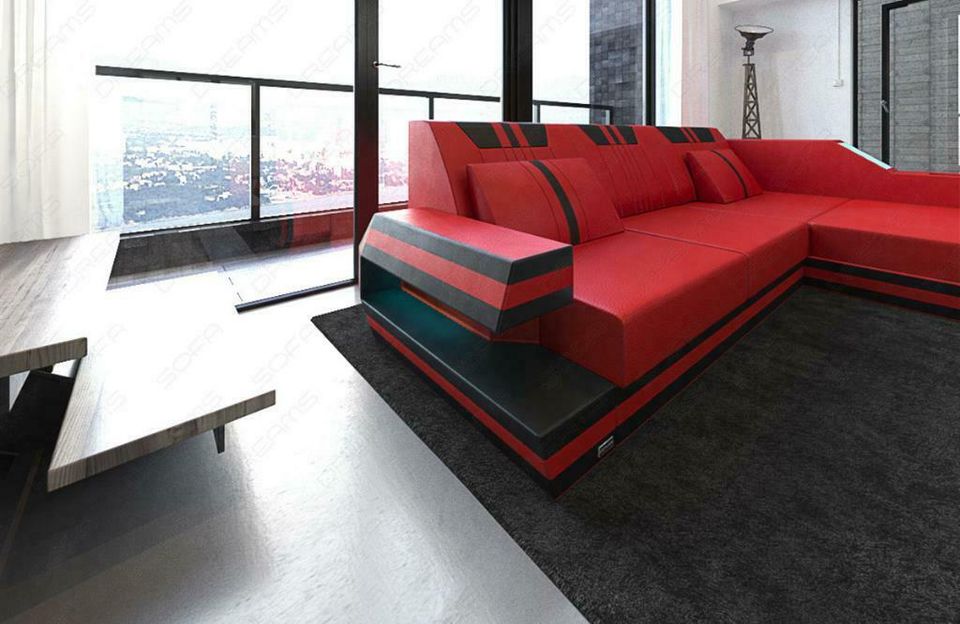 Ledersofa Ravenna L Form Ecksofa mit Ottomane LED Design Couch in Berlin