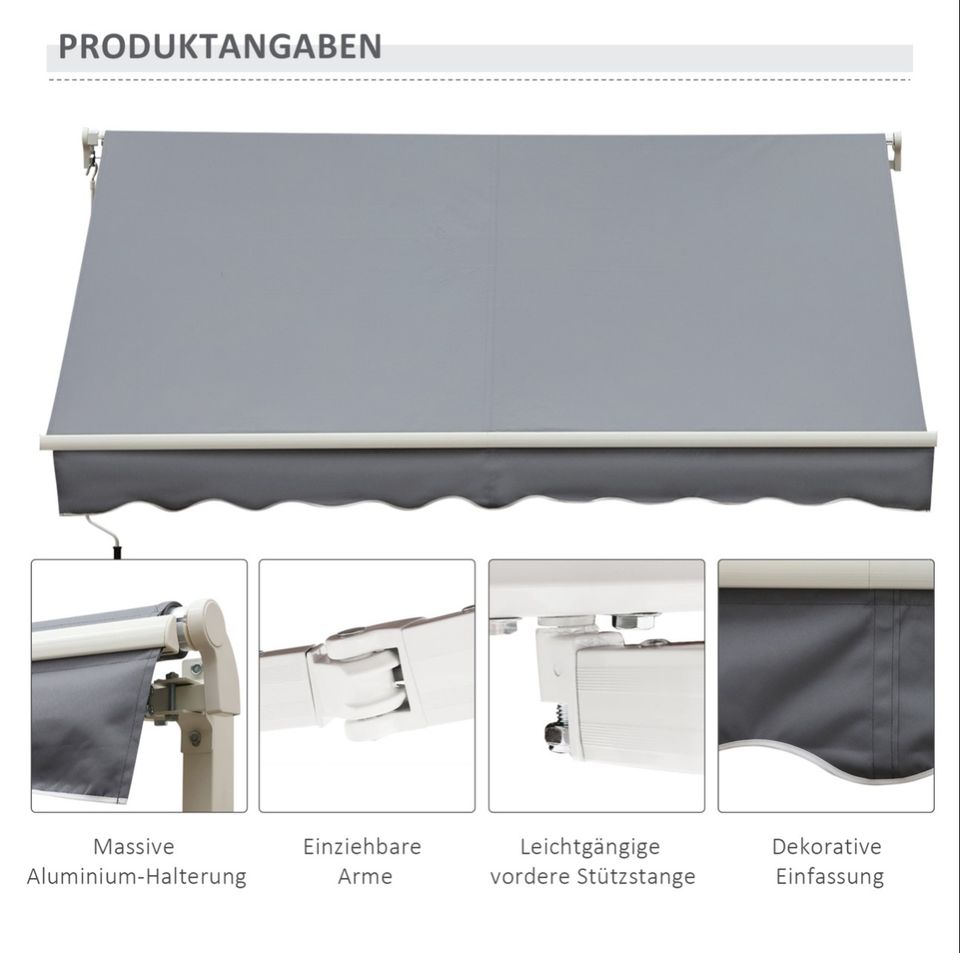 Markise, Sonnenschutz Polyester, grau+weiß, 3,95 x 2,45 m in Kassel