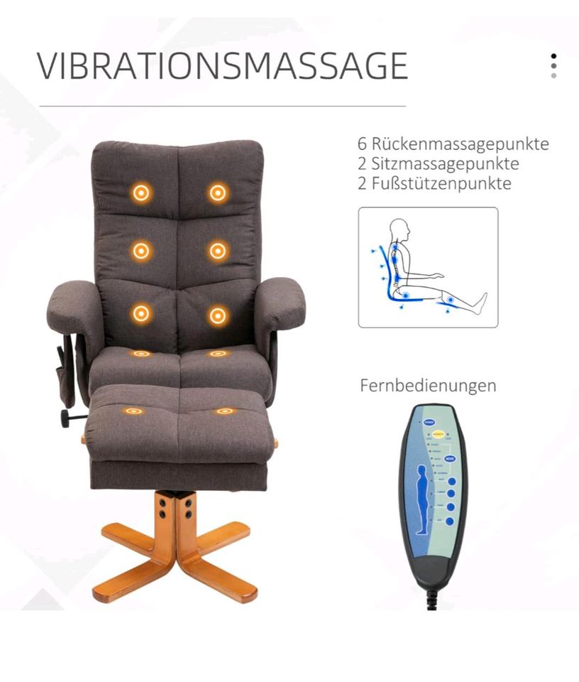 Relax Sessel mit Massagefunktion und Fußhocker, 6 Monate alt in Hattersheim am Main