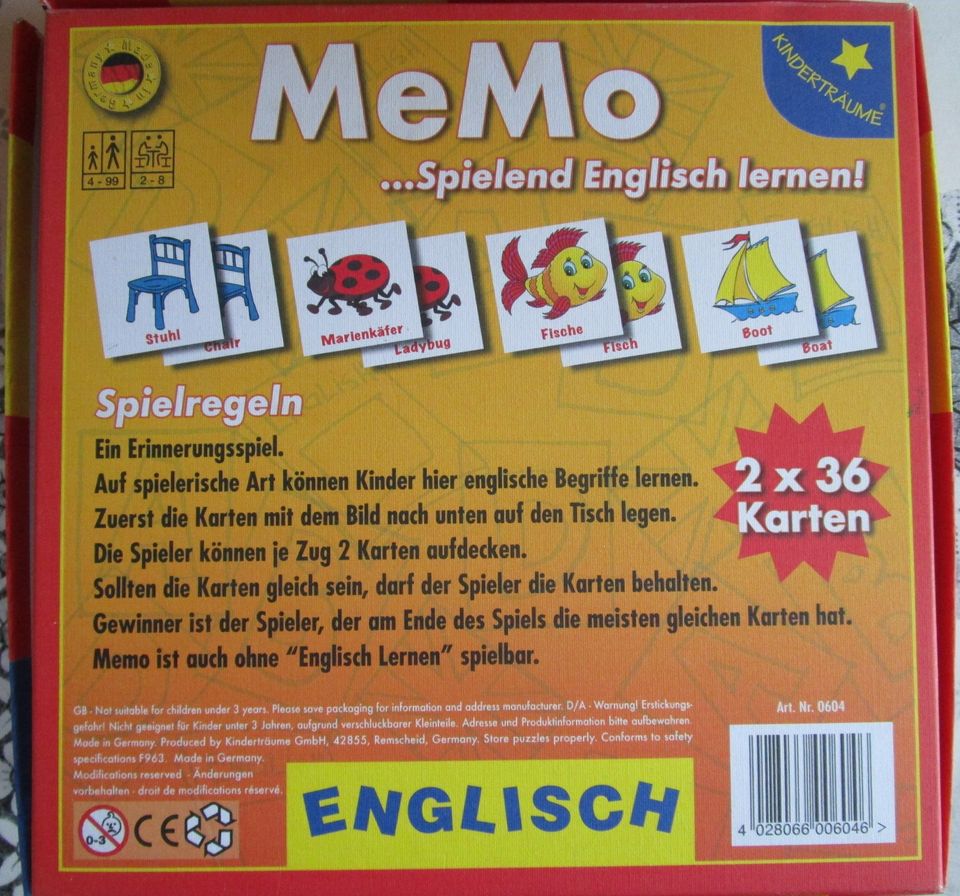 Memory MeMo Lernspiel spielend Englisch lernen Kinderträume in Nachtsheim