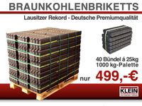 Braunkohle-Briketts 25kg-Bündel Kohlen 1000 kg-Palette Lausitzer Rekord Thüringen - Herbsleben Vorschau