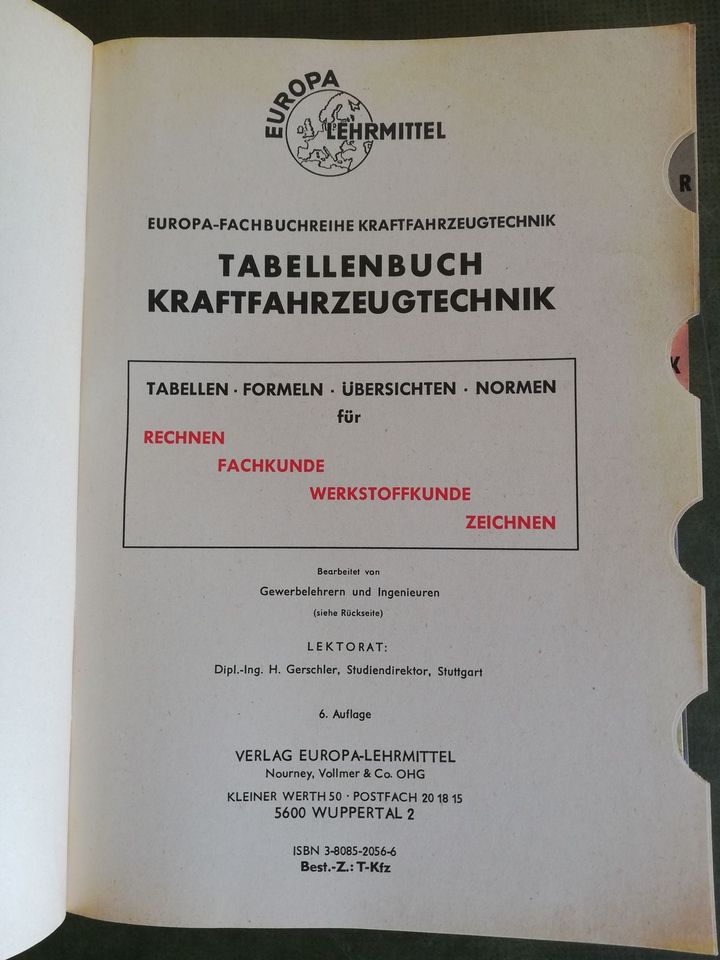 Europa Fachbuch Tabellenbuch Kraftfahrzeugtechnik 1976 in Lauterbach (Hessen)