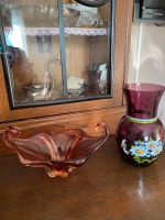 Handbemalte dunkelrote Glas-Vase und Murano-Schale Hessen - Büdingen Vorschau