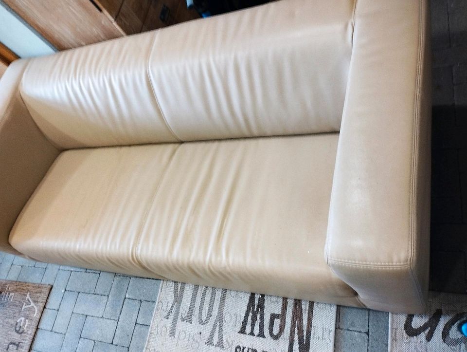 Ledersofa in beige in Schweigen-Rechtenbach