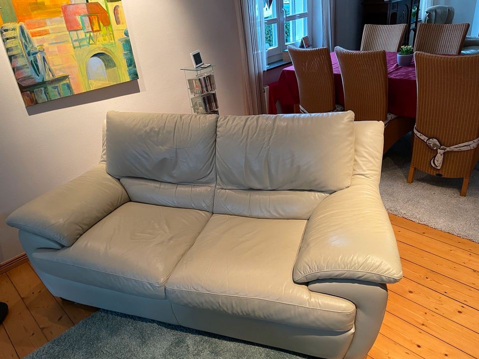 Couch 2 Sitzer - Sofa - echt Leder - Creme / beige in Lüdinghausen