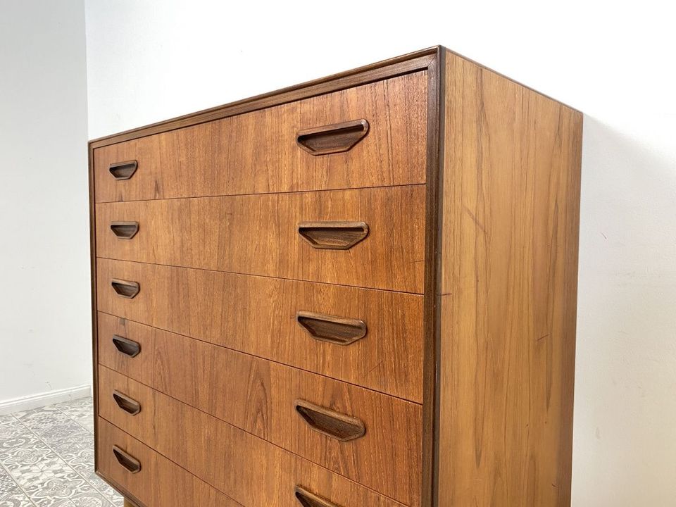 WMK Stilvolles & hochwertiges skandinavisches Highboard aus vollem Holz in Teak mit 6 Schubladen # Schrank Schubladenkommode Wäschekommode Kommode Sideboard Teakholz Danish Design Mid-Century Vintage in Berlin