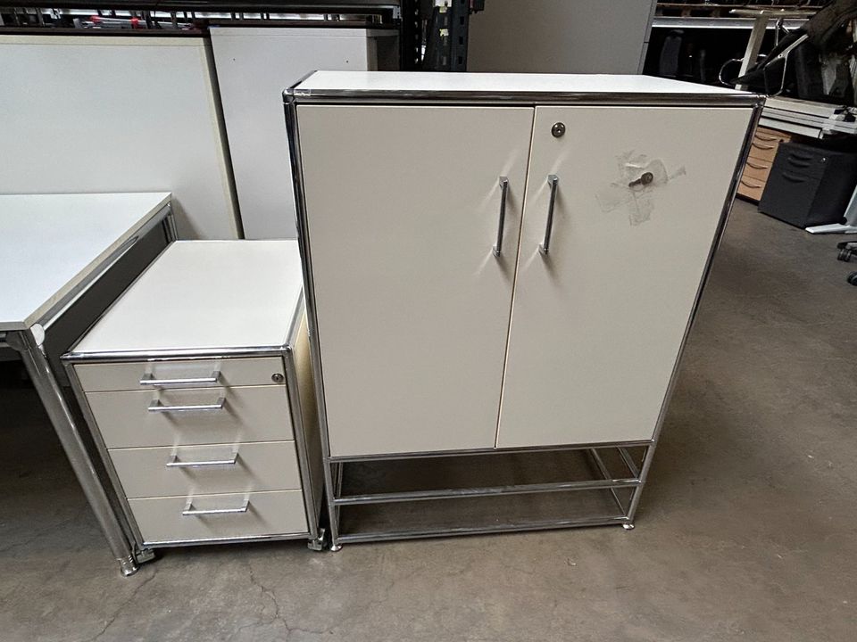 ❗️60x Top Bosse Modul Space weiß/chrom Rollcontainer/ Manuell Verstellbarer Schreibtisch /Komplettset Büro / Sideboard/ Aktenschrank / Hochwertig / Bürotisch / Designmöbel/ Büroeinrichtung/ Büromöbel in Linden