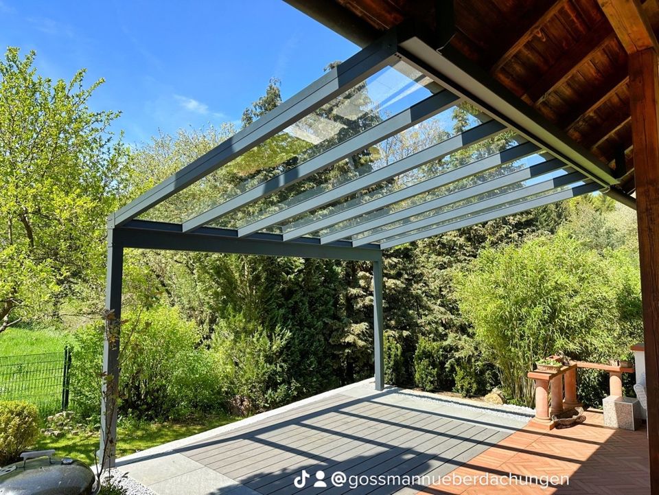 Alu-Terrassenüberdachung Glasdach 7 x 3m VSG 8 Glas inkl. Montage in Stein