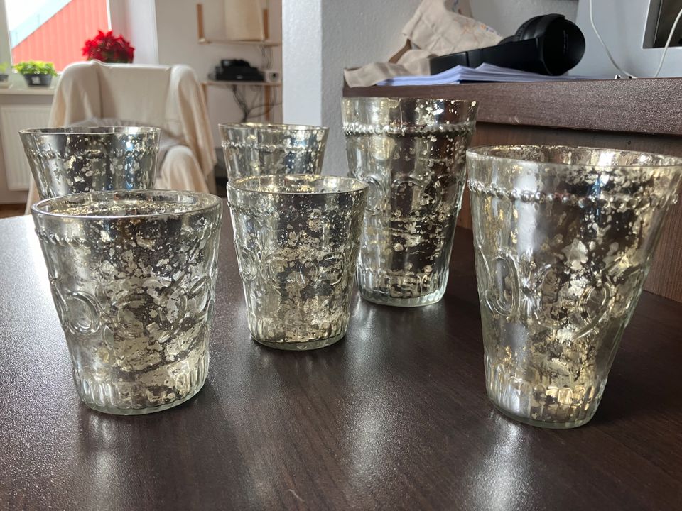 6 Gläser mit Antik Silber Finish- Einzelpreis in Röslau