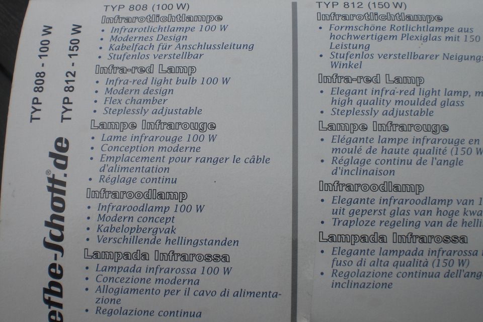 Infrarotlampe, Wärmelampe, efbe-Schott Typ 808, 100 Watt in Grünberg