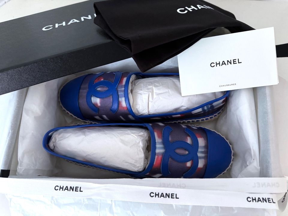 Chanel Espadrilles Ballerinas Blau Bunt 37 Mesh / Leder + Box in Hamburg