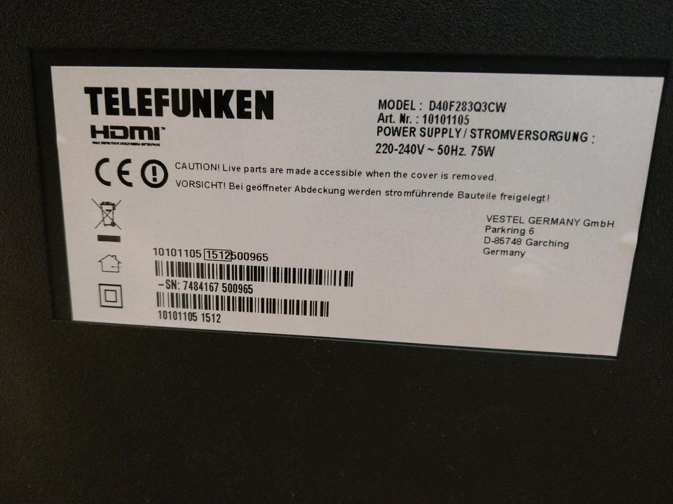 Telefunken Fernseher 41 Zoll 103cm Bildschirmdiagonale top in Hofheim am Taunus