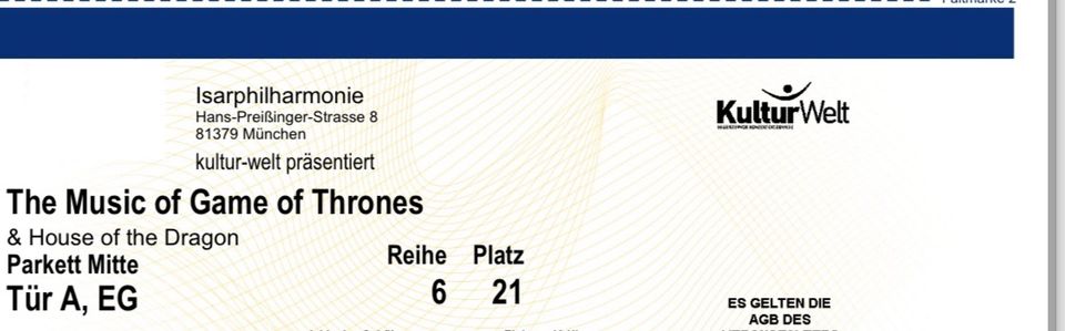 Biete 2x Game of Thrones Premium Tickets morgen München 21.4.2024 in München