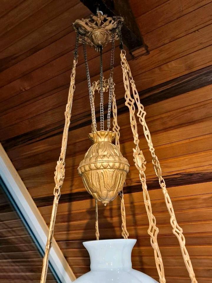 Antike Petroleumlampe Hängelampe Jugendstil Majolika ca.1910 in Lübeck