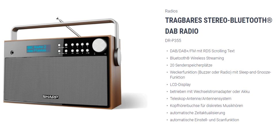 SHARP TRAGBARES STEREO-BLUETOOTH® DAB RADIO DR-P355 in Offenburg