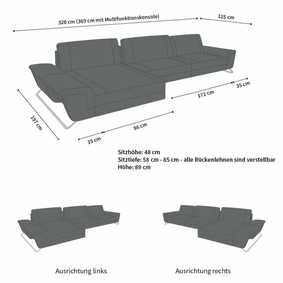 Designer Ecksofa Bari Leder L Form LED USB Couch Schwarz Sofa in Berlin