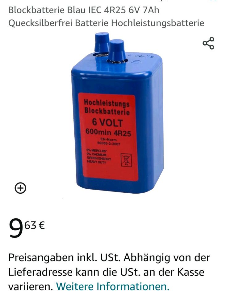 Blockbatterie 6 volt 609min 4R25 in Rheinland-Pfalz - Ransbach-Baumbach