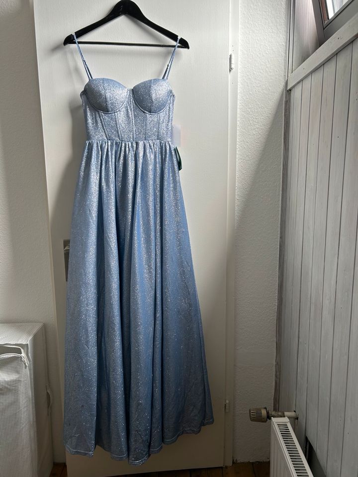 Abendkleid blau Glitzer lang in Düsseldorf