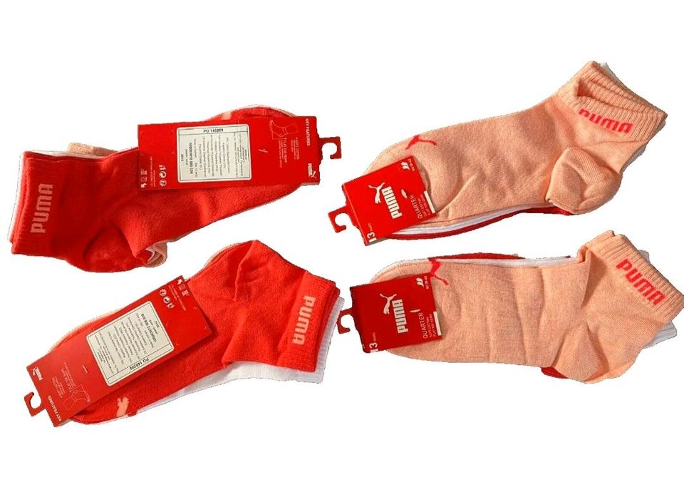 Puma Quarter Damen Socken, 18 Stück, 39-42, Rot, Weiß, Korall in Werne