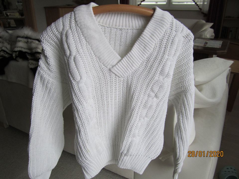 Pullover, 100% BW, Schlinge dick, weiss, NP 89,-€ in Wittislingen