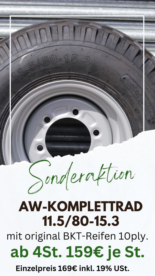 AW Reifen Original BKT 11.5/80-15.3 Komplettrad! 10ply Ackerwagen Reifen  Kipperreifen Komplettrad 11 5 80 15 3 in Schleswig-Holstein - Meggerdorf |  Gebrauchte Agrarfahrzeuge kaufen | eBay Kleinanzeigen ist jetzt  Kleinanzeigen