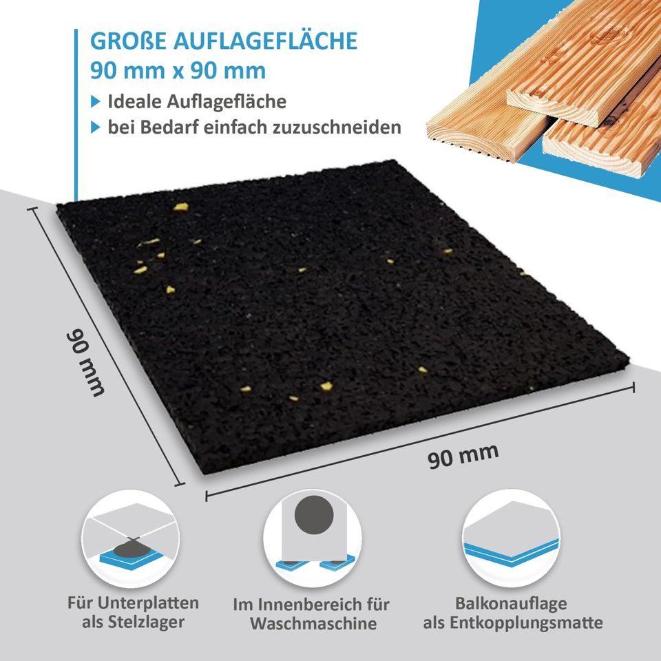 Terrassenpads 90 x 90 mm x 3mm 6mm 8mm 10mm 20mm | Gummigranulat in Duderstadt