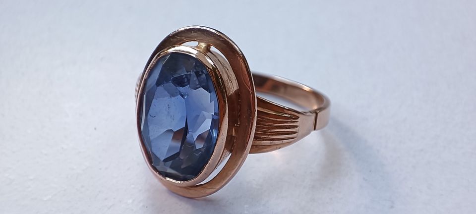 Vintage großer russischer Blautopas Ring 583 Gold (585) 14k 59 in Reinstorf