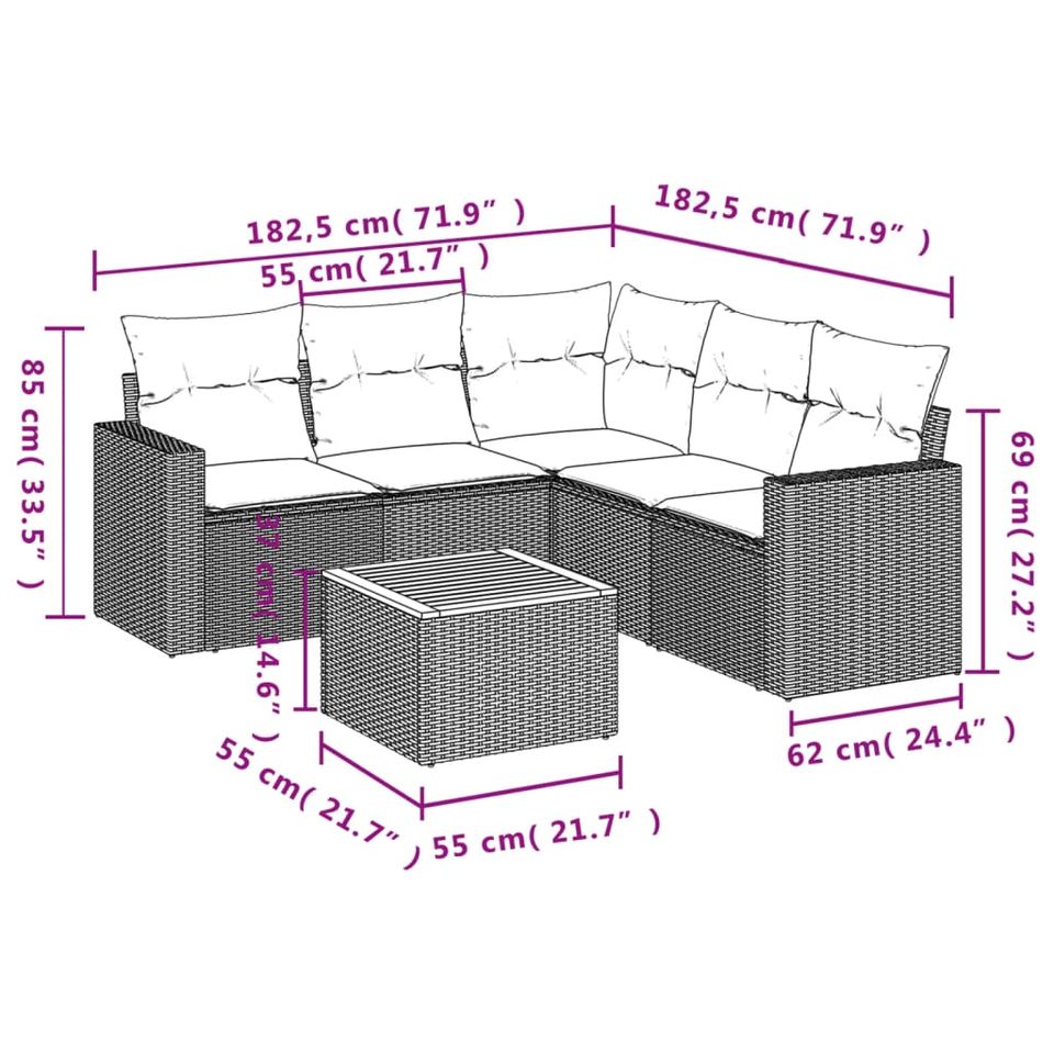 6-tlg. Garten-Sofagarnitur Gartenlounge Schwarz Poly Rattan in Bad Kissingen