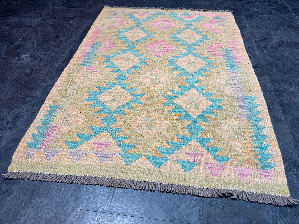 Afghan Kelim 116x82 beige Handgewebt Kilim wolle rug carpet blau in Berlin