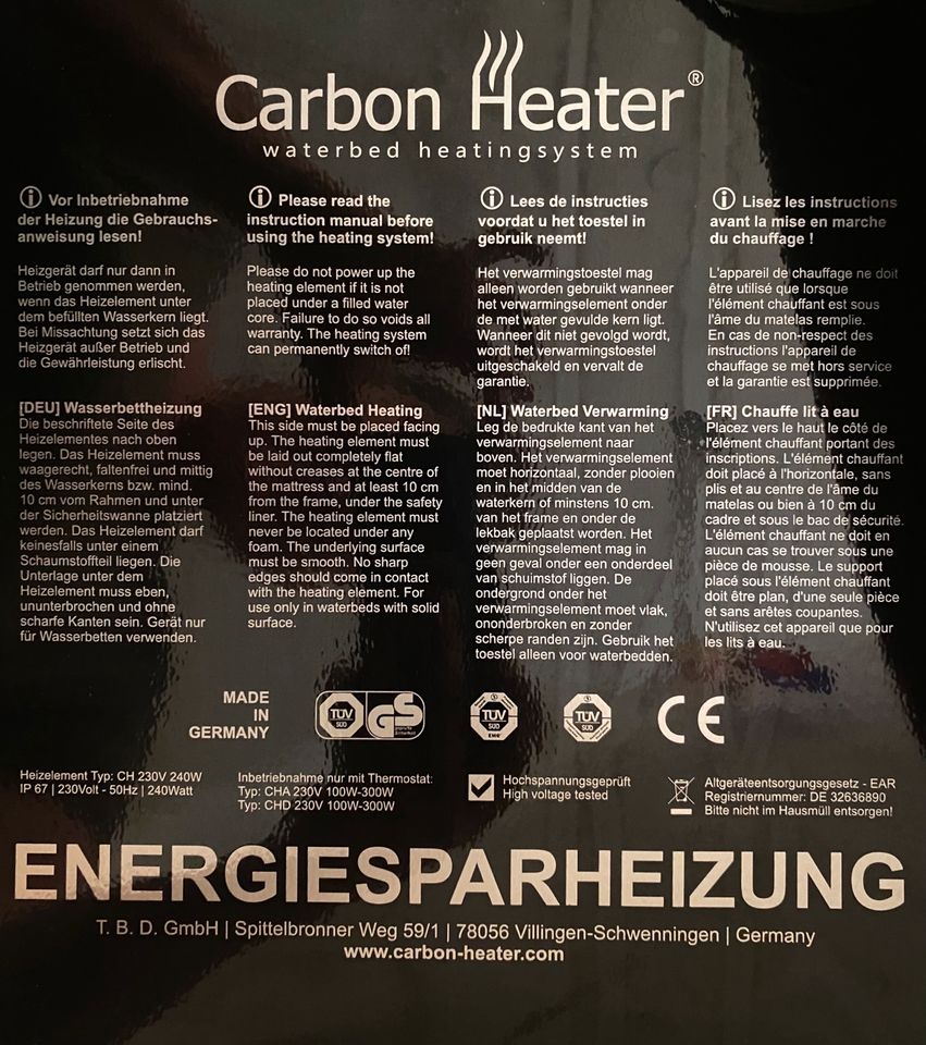 Wasserbettheizung „Carbon-Heater“ für Dual-System in Süderlügum