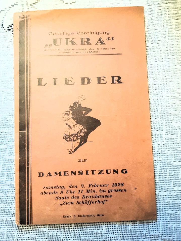 Altes Liederheft zur Damensitzung 2. Februar 1928 Zum Schöfferhof in Budenheim