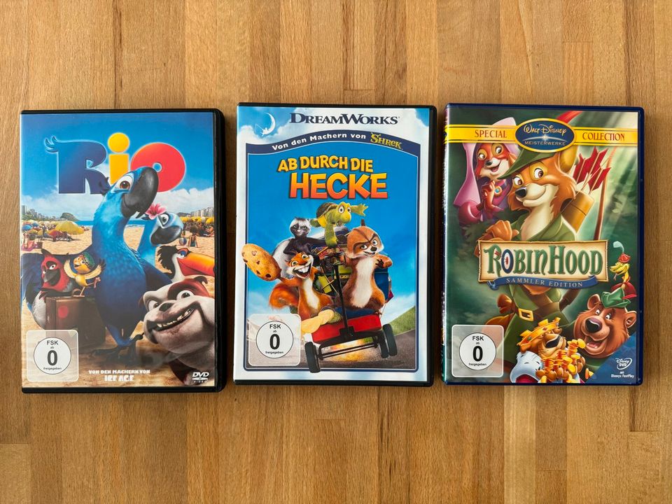 DVD "Robin Hood" (Disney), "Rio", "Ab durch die Hecke" (3 Filme) in Gladbeck