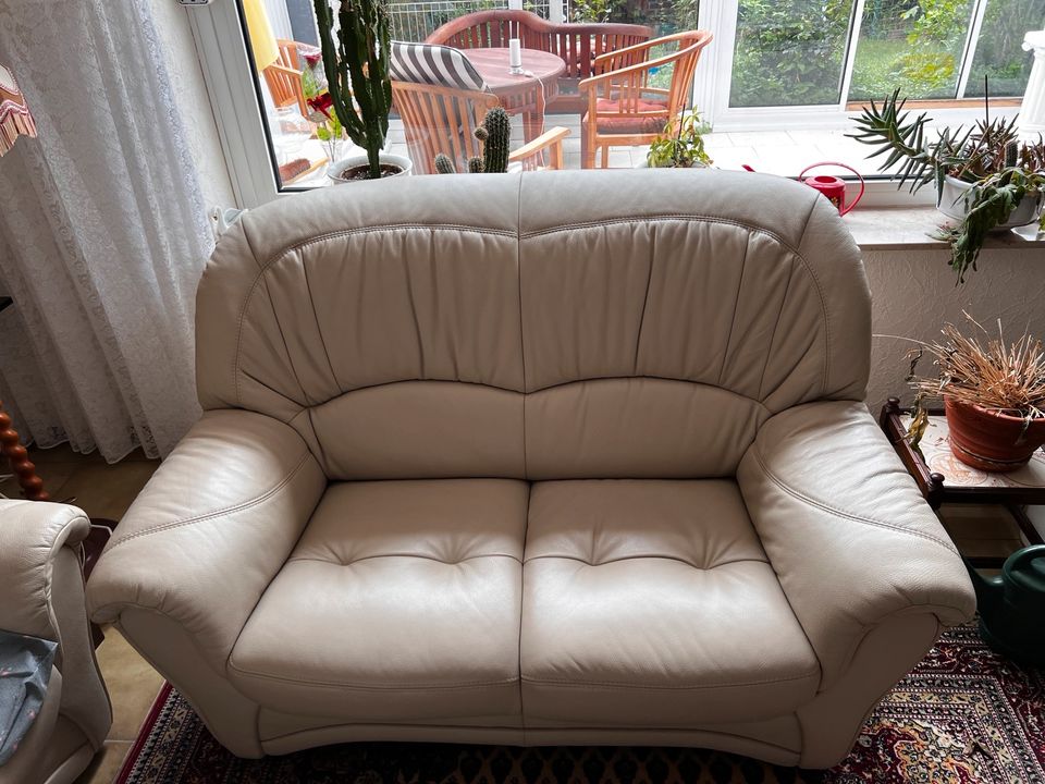 Ledersofa Couch Garnitur beige Leder Sofa 3/2/1 in Hannover