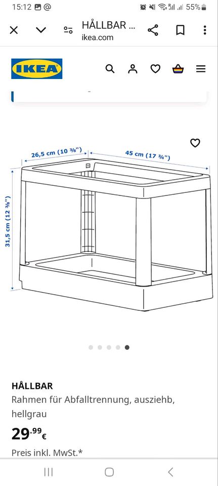 HALLBAR von Ikea Rahmen für Abfalltrennung, ausziehb, hellgrau in Oberkochen