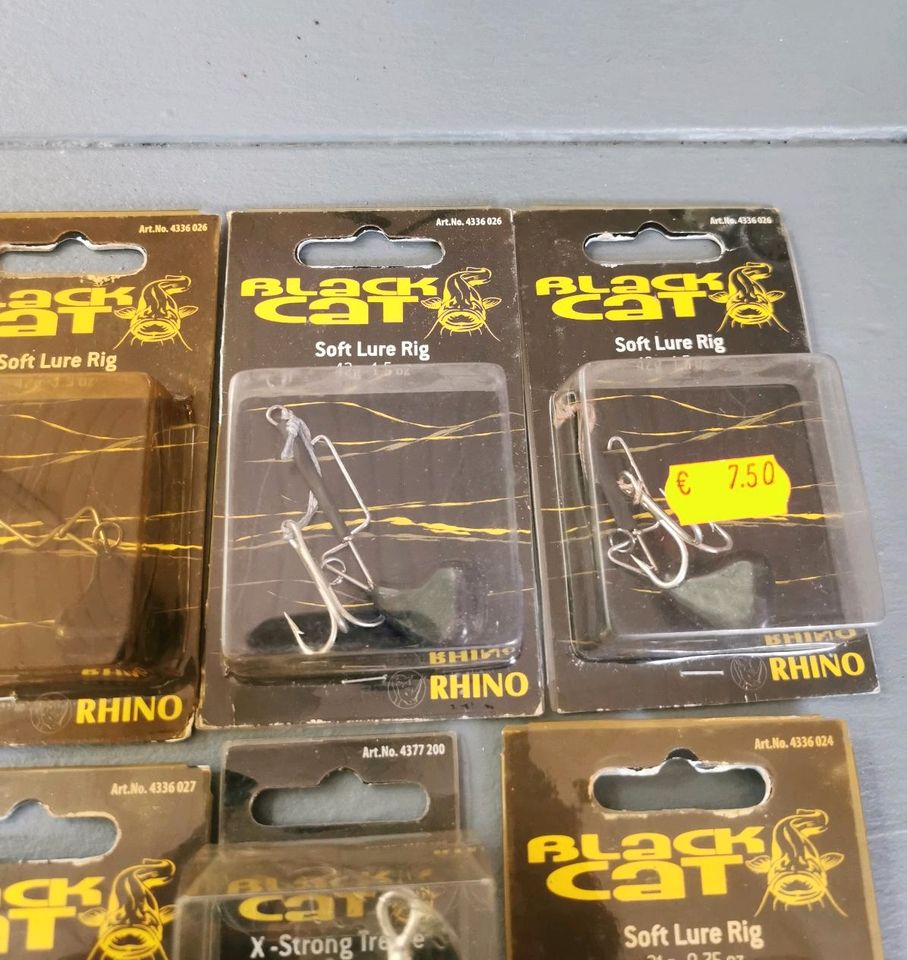 20 Pkg. RHINO BLACK CAT Soft Lure Rigs X-Strong Double Hooks Wels in Bad Bentheim