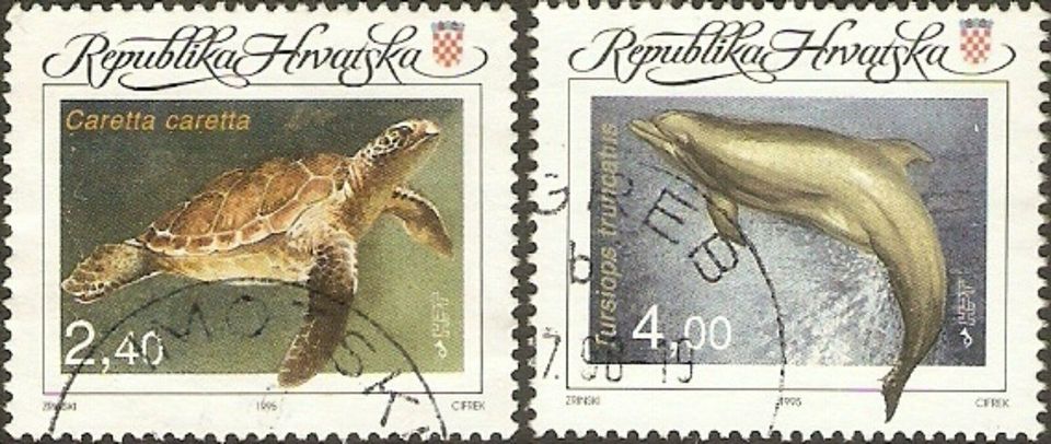 Kroatien 328-329 Fauna Tiere - Karettschildkröte - Großer Tümmler in Kamen
