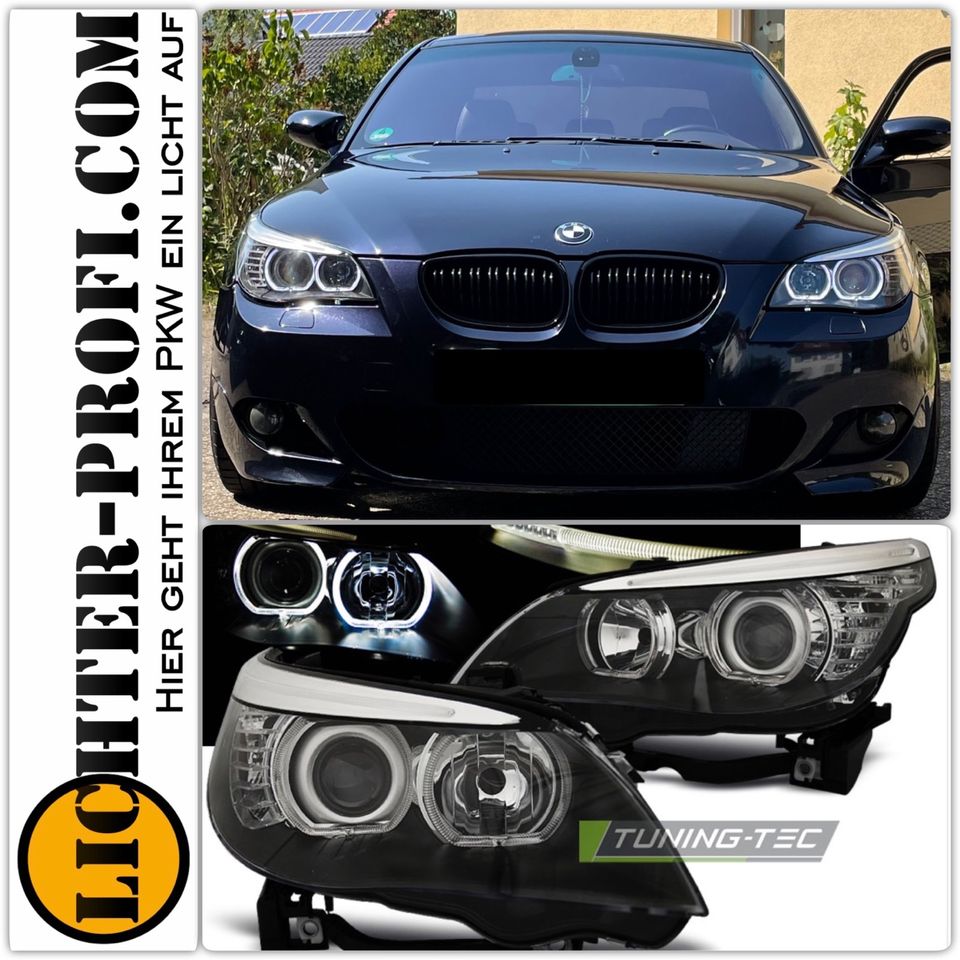 Led Angel Eyes Scheinwerfer schwarz für BMW 5er E60 E61 BJ 03-07