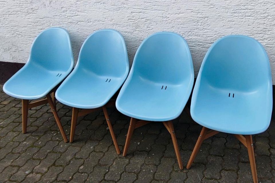 4x Ikea Fanbyn Stühle in blau mit Sitzauflage grau in Erlensee