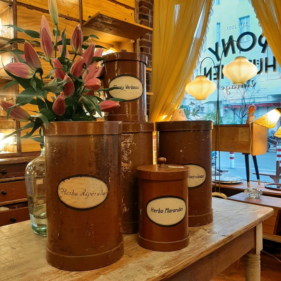 Alte Apothekergefäße Dosen Schachteln Rund Holz Vintage Antik in Berlin