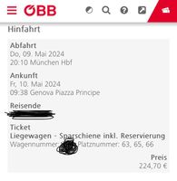 3x ÖBB Nightjet Hin- und Rückfahrt München - Genua (9.-13.5.) Köln - Ehrenfeld Vorschau