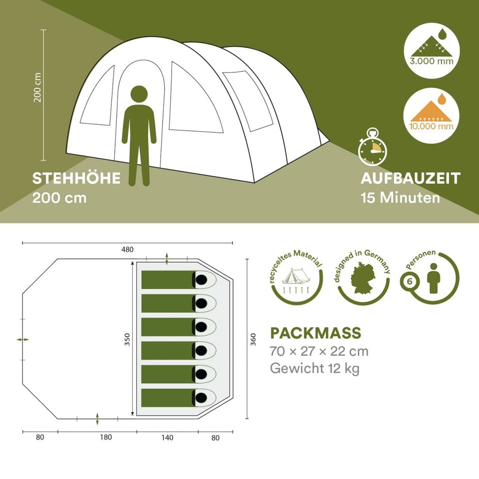 6 Pers.-Zelt, Eingenähter Zeltboden, Skandika Kambo 6 in Berlin
